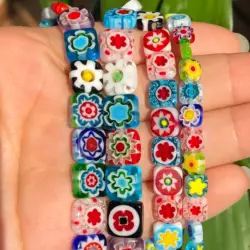 6 8 10mm Square Shape Flowers Lampwork Beads Multicolor Murano Loose Spacer Glass Beads For Jewelry Making DIY Bracelet Necklace