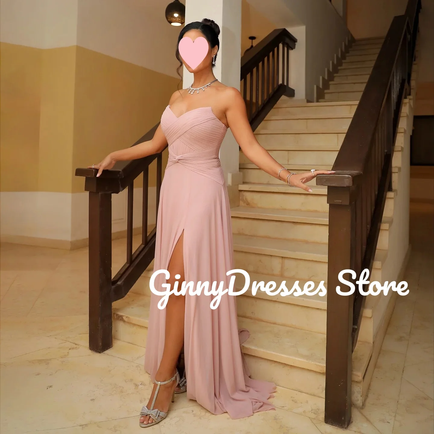 

Evening Dresses Customize Sweetheart Pink A-Line Luxury Party Dress Floor-Length High Slit Ruffles Birthday Dresses For Woman