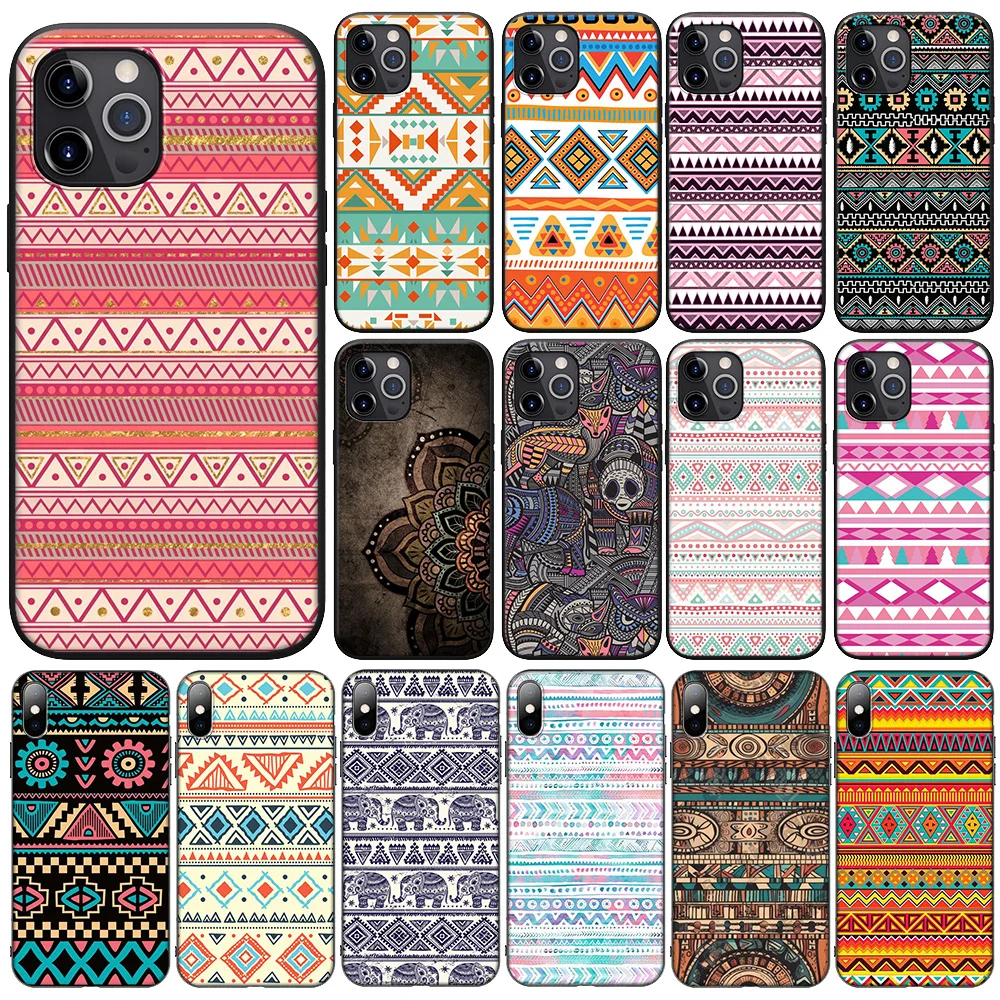 F-14 Aztec Tribal Tribe Colorful Flower New Phone Case for iPhone 16 15 14 13 Pro Max Mini Plus