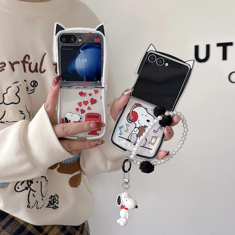 3D Cute Cartoon Snoopy Charlie Brown Phone Case For Samsung Galaxy Z Flip 7 6 5 Case Soft TPU Back Cover For Z Flip 3 4