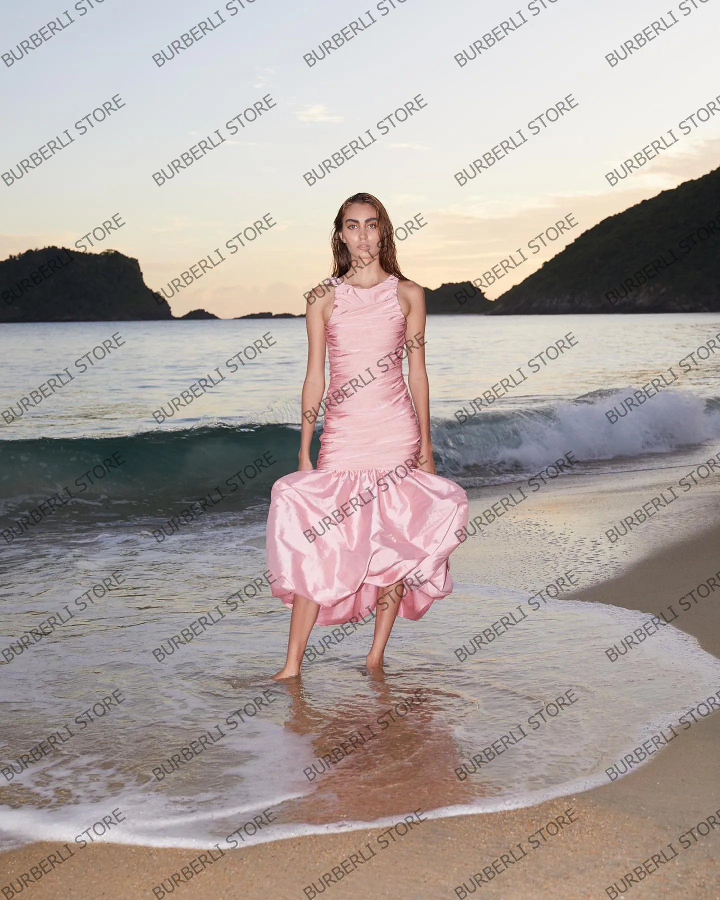 Sukienki na studniówkę z plisowanej satyny, eleganckie sukienki bez rękawów z falbanami, sukienki imprezowe, bufiaste taftowe sukienki syreny, sukienki formalne do sesji zdjęciowych.