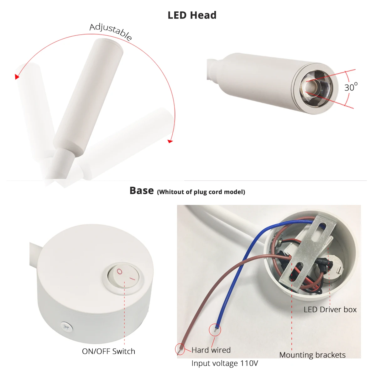 2 pezzi lampada da parete a LED 3W per studio sul comodino lampada da lettura lampada da parete nera argento bianca cavo spina ue usa