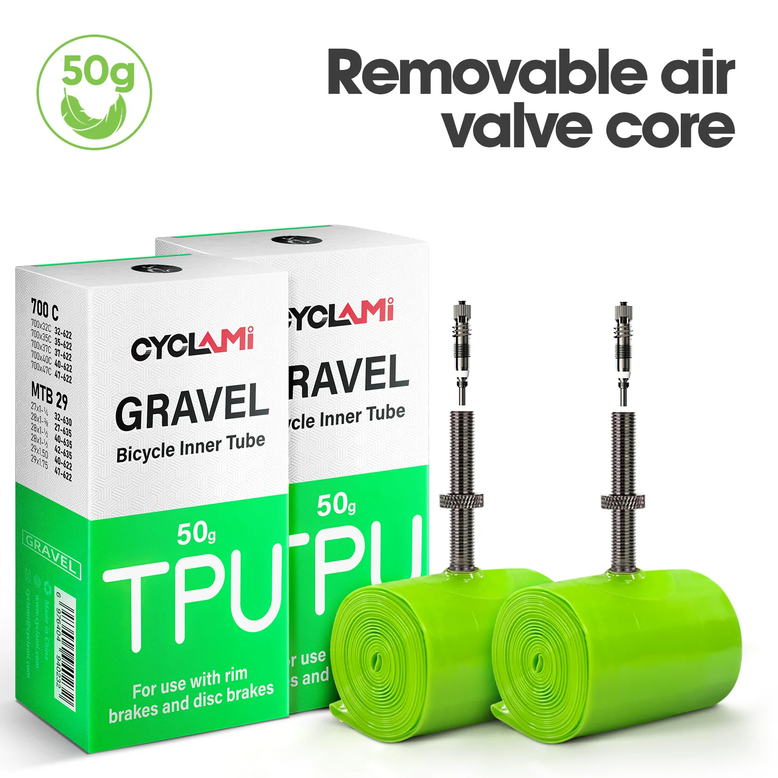 CYCLAMI 초경량 로드 MTB 29인치 자전거 TPU 이너 튜브 타이어 프렌치 밸브 FV 45mm 그래블용 700C 32C 35C 37C 40C 47C