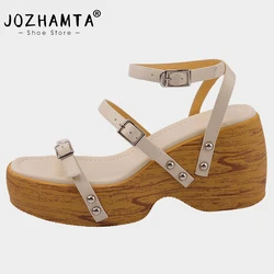 JOZHAMTA Size 34-39 Gladiator Sandals For Women High Wedges Summer Shoes Woman Buckle Strap Platform Sandals Sexy Lady High Heel