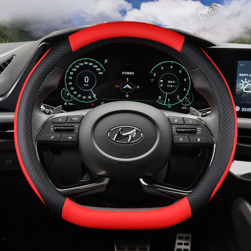 غطاء عجلة قيادة من جلد البولي يوريثين على شكل حرف D ، إكسسوارات سيارات ، سيارة هيونداي أيونياك 5 من من من من الداخل #3