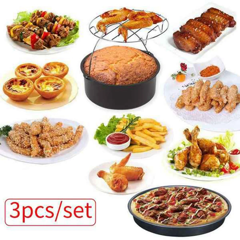 

Cake Cans, Pizza Pan, 3Pcs/Set Steel Round Air Fryer Oven Slow Cooker Accessories Baking Cake Barrel for Kitchen Baking