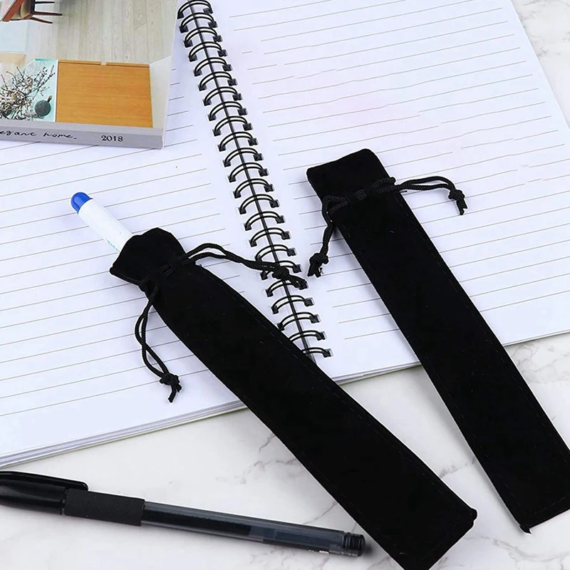 600Pcs Velvet Pen Pouch Black Drawstring Bag Single Pen Holder Packaging Sleeve For School Office Business Gift