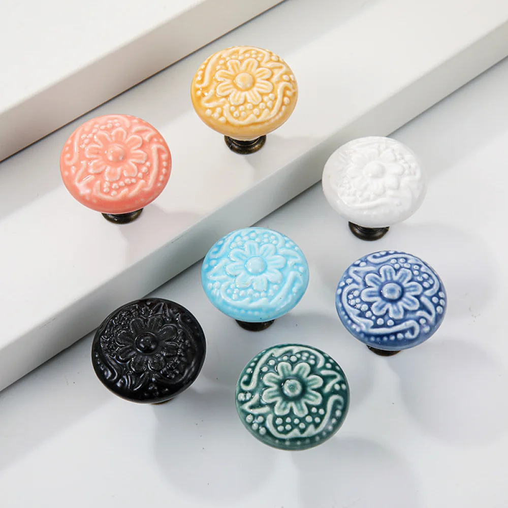 Floral Pattern Ceramic Drawer Knob Vintage Cabinet Handle Furniture Hardware Elegant Modern Style Door Pull For Kitchen Wardrobe