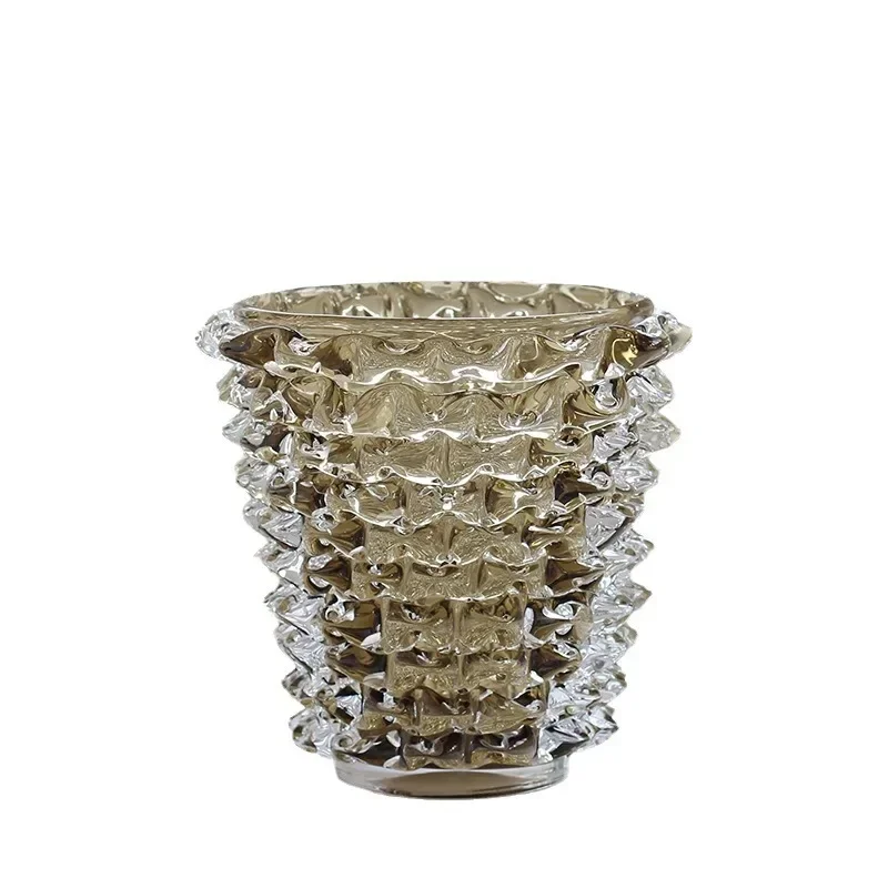 Modern light luxury style heavy hand-blown glass vase ornament soft decoration model room living room creative glazed flower