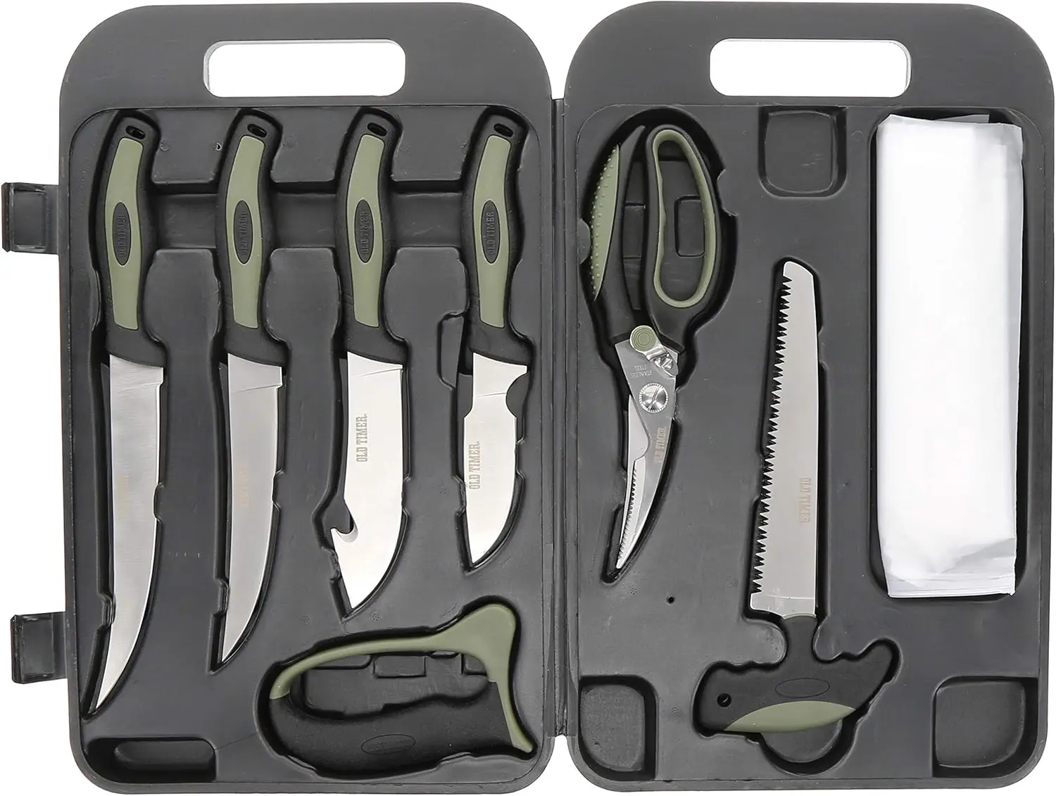 

Complete Hunting & Outdoor Kit with Knives, Shears, Saw, Sharpener & Case for Field Dressing
