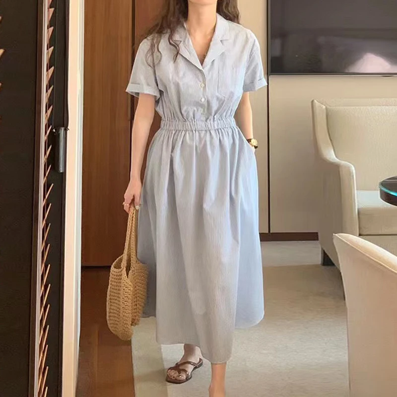 Chique lente vintage irt Sle lange Dr dames ort Sve geplooide taille afslanken Dr Koreaanse Sle losse pasvorm Dr