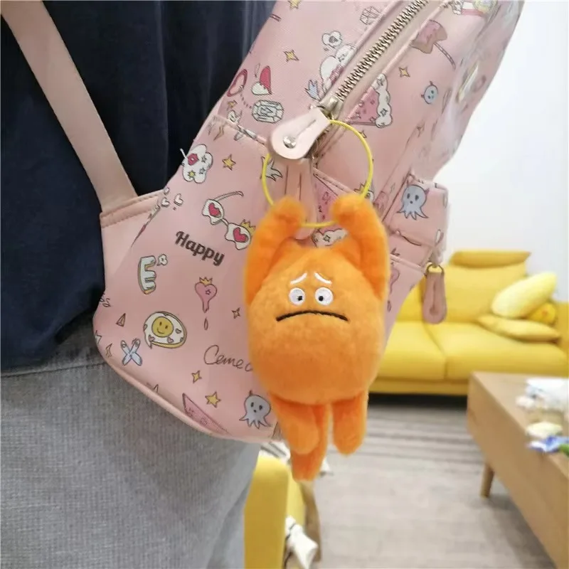 Kawaii Social Fear Small Orange Cat Plush Pendant Doll Funny Couple Girls Backpack Ornament Cotton KeyChain Cute Car Keyring