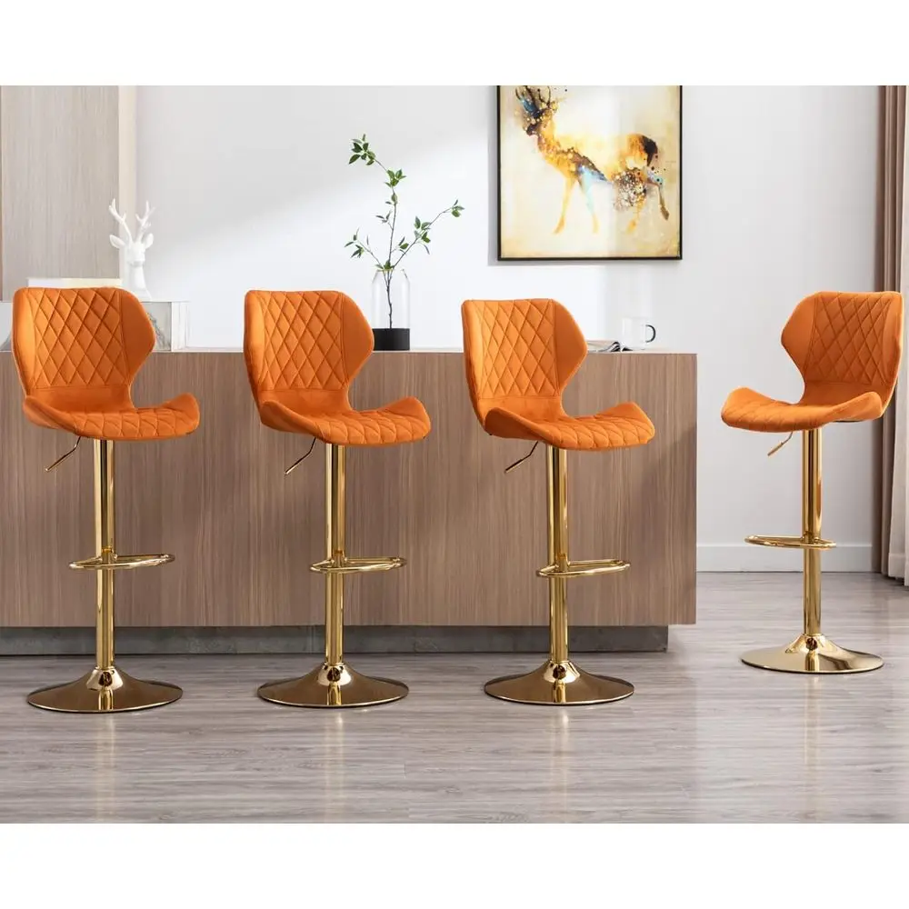

Set of 4 Orange Swivel Counter Height Bar Stools with Gold Base for Kitchen Island or Dining Room
