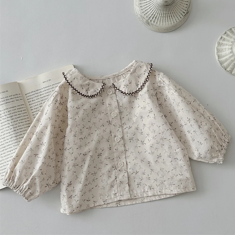 2024 New Autumn Korean Style Newborn Baby Girls T-shirt Children Clothes Long Sleeved Cotton Print Infant Baby Pullover Tops