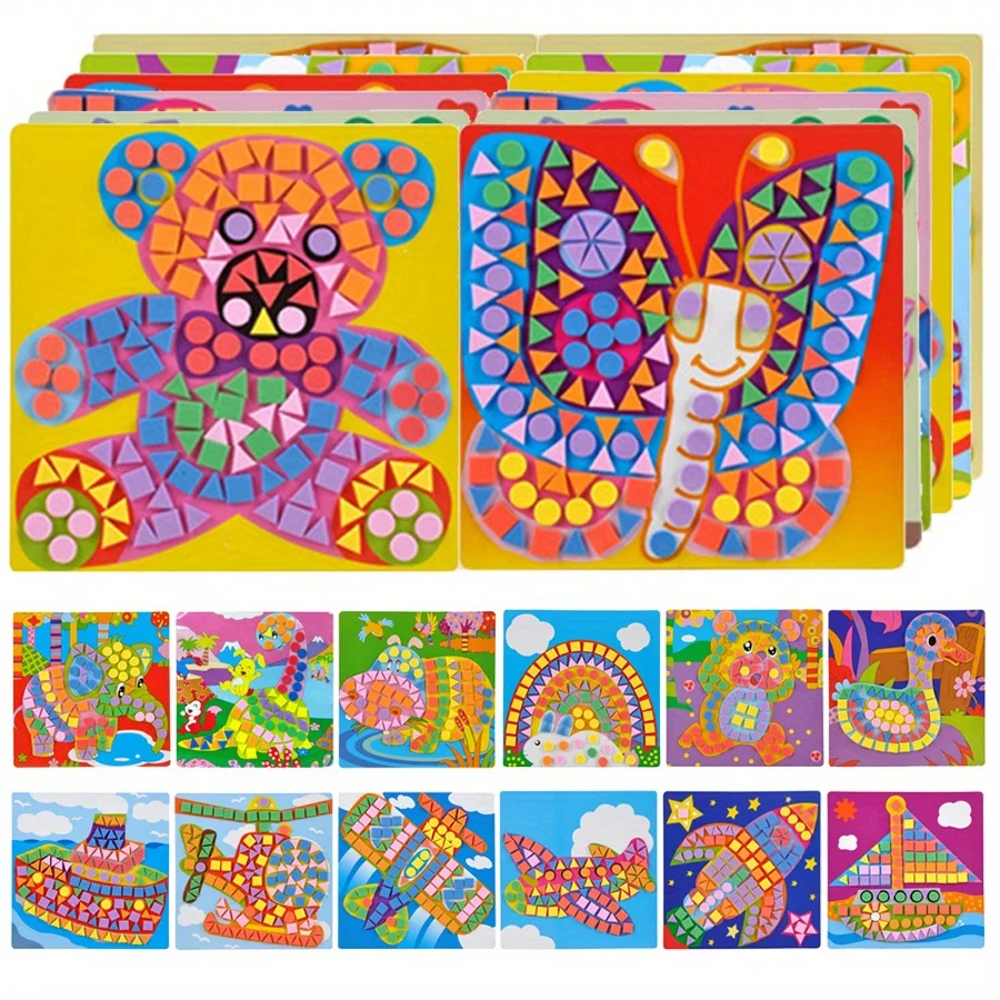 6/12pcs 3D EVA Foam Sticky Mosaics DIY Animal Art Painting Airplane Car Spaceship Cat Dog Creative Wall Decor Birthday Gift JXB