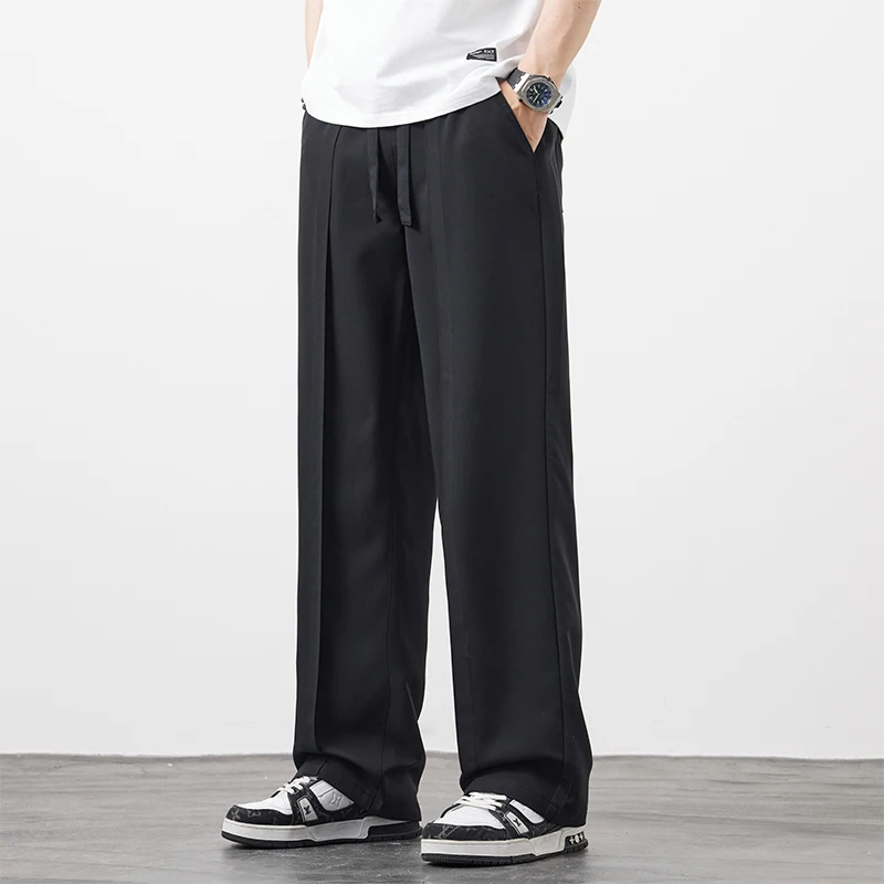 Summer New Men Suit Pants Full Baggy Wide Leg Casual Pants Trousers Straight Solid  Lightweight Nylon Fabric Oversize Unisex