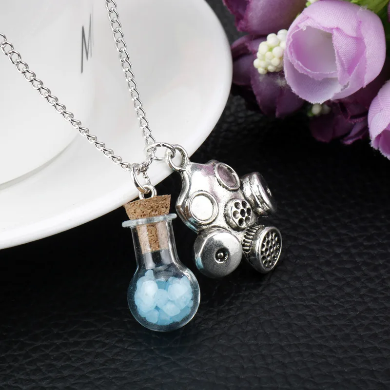 Movie cosplay Breaking Bad pendant necklace KeyChain Crystal Blue Vial Cork Bottle Mask keyring accessories fans Gifts