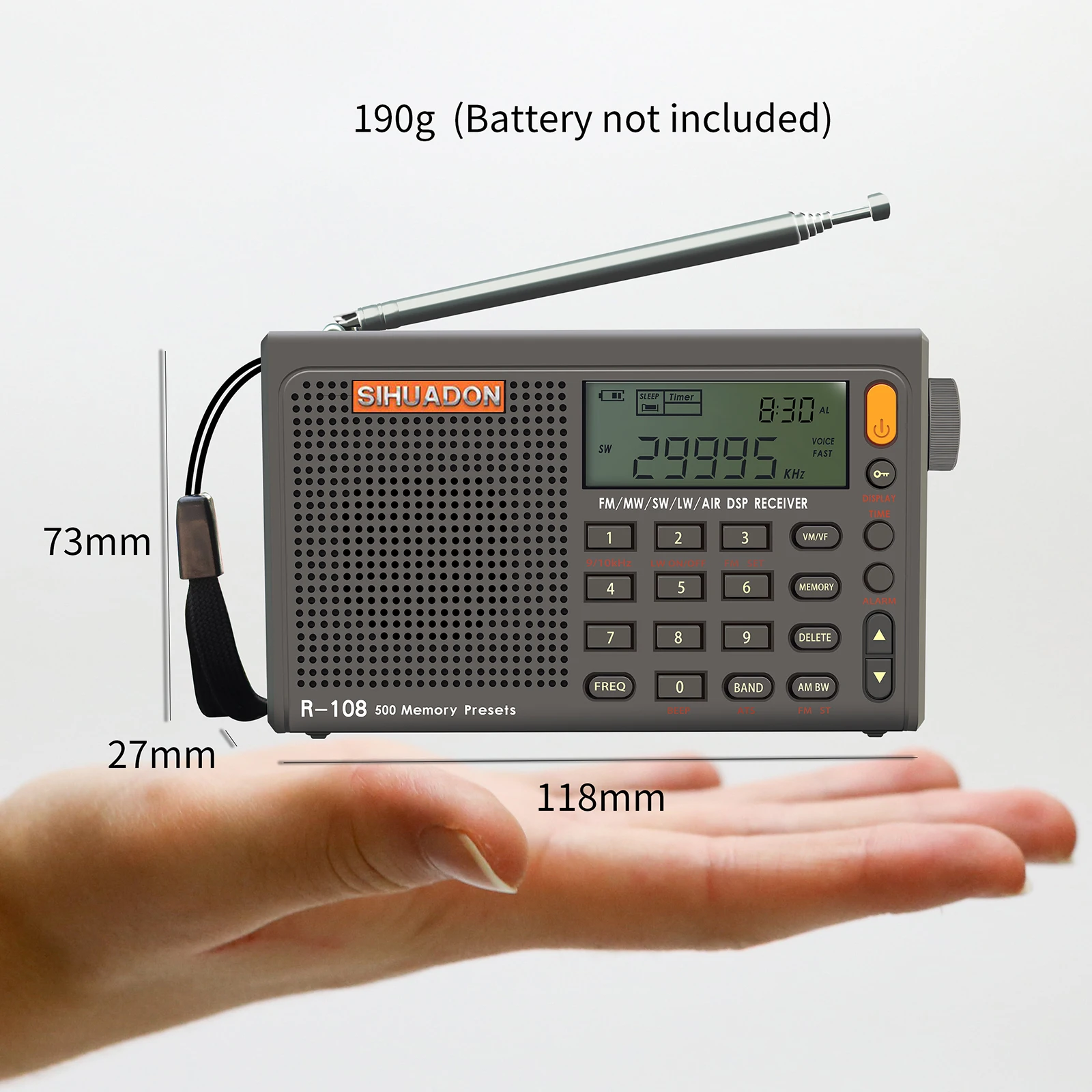 

SIHUADON R-108 Mini Radio FM AM SW MW LW AIR Full Bands Stereo Radio Digital Portable Radio Receiver Battery Radio SIHUADON R108