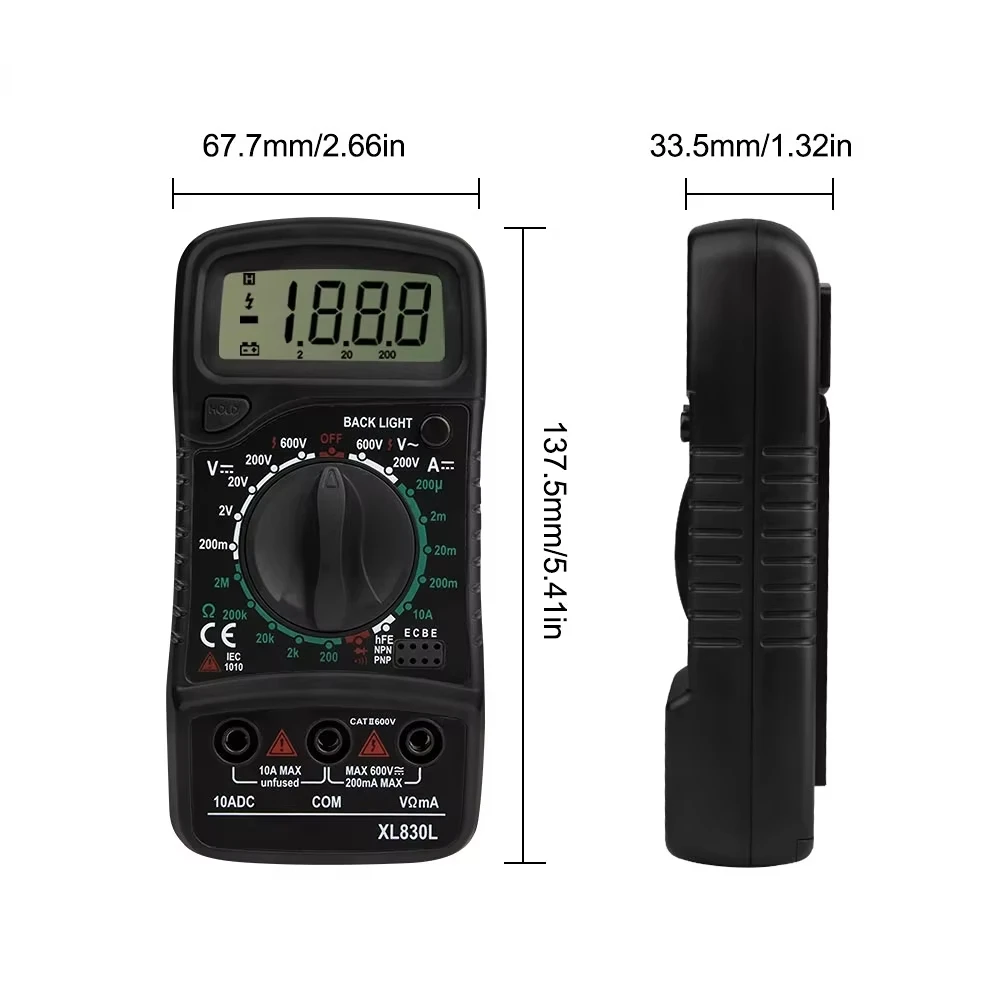 JCD Digital Multimeter AC/DC Votage Current Automatic Tester 2000 Counts True RMS Ohm Ammeter Capacitance Meter XL830L