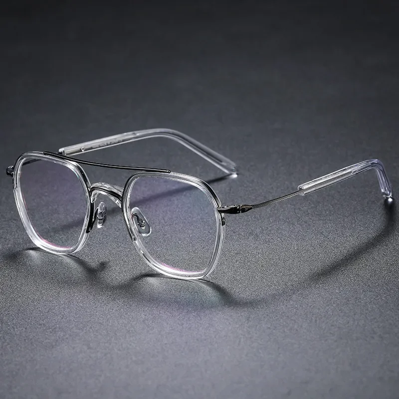 نظارات التيتانيوم النقي GMS15retro هونغ كونغ نمط مزدوج شعاع اليدوية المد العلامة التجارية بيتا التيتانيوم الرجال والنساء قصر النظر صندوق وجه كبير