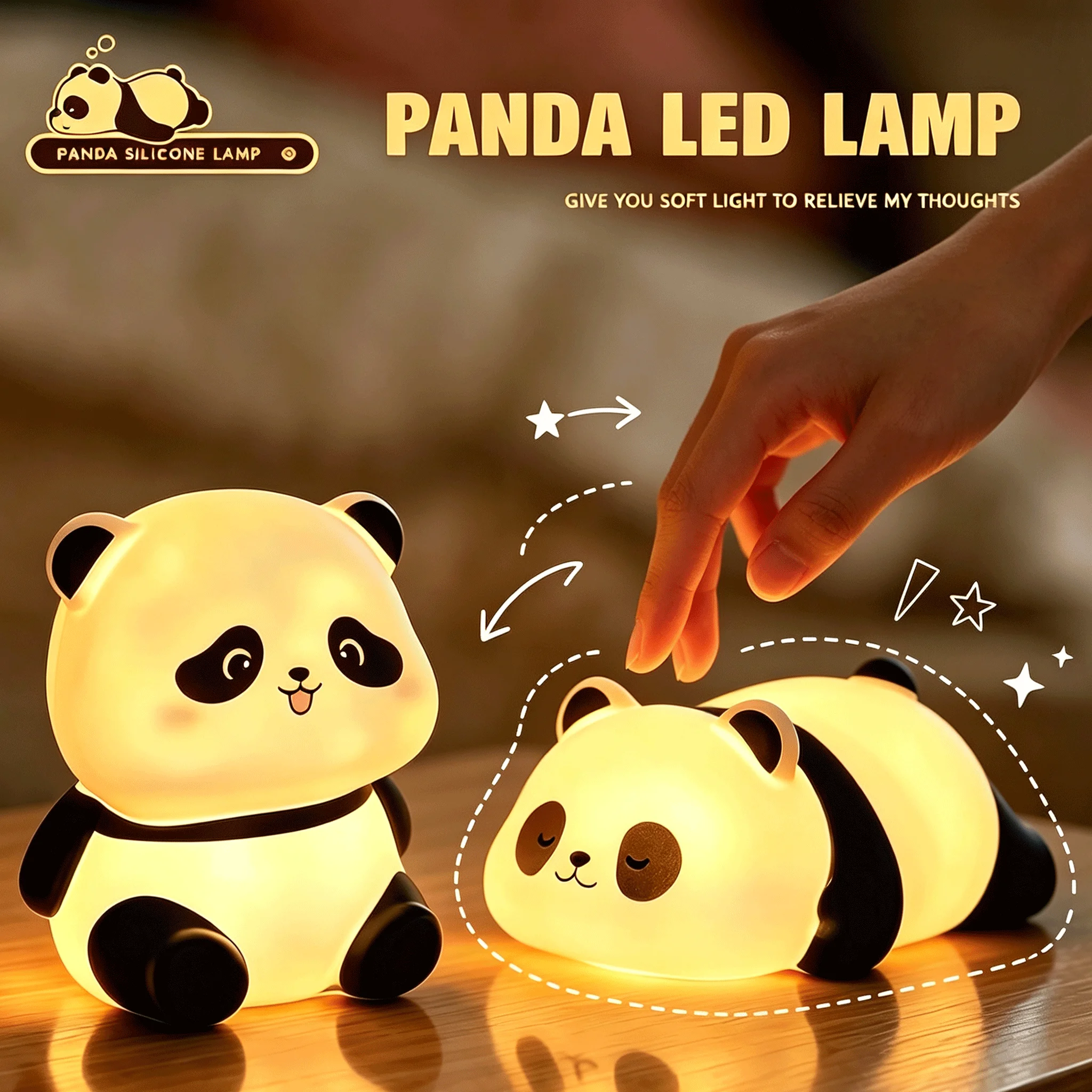 Panda LED Night Light Living Room Cute Animal Luminous Lamp Bedside Decor Creative Desktop Anime Peripheral Decor Gift Toys
