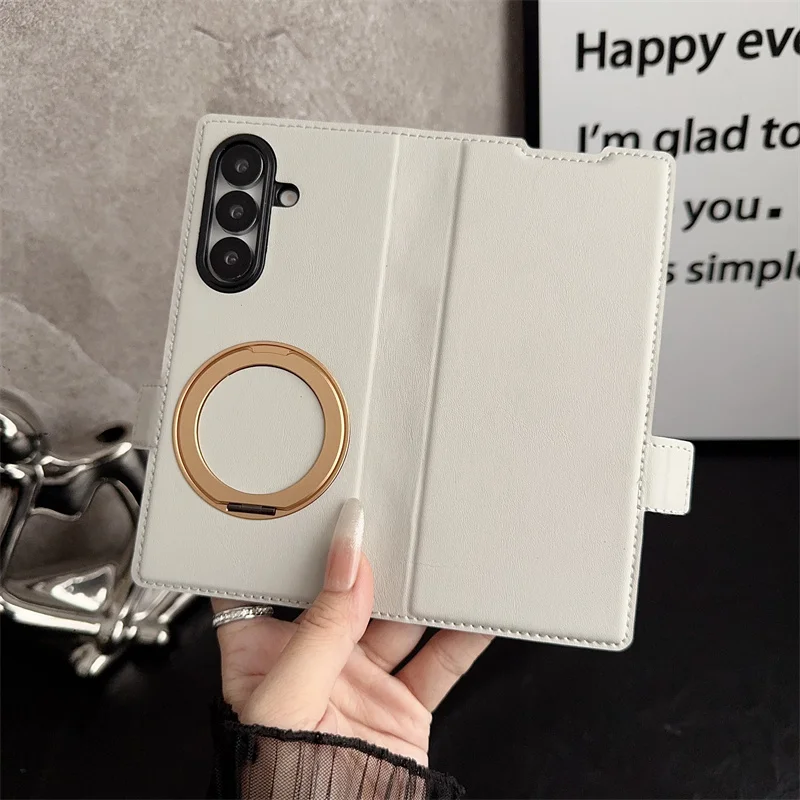 

For Samsung Galaxy Z Fold 7 6 5 4 3 5G Luxury PU Leather Wallet Card 360° Holder Phone Case Screen Protect Film Shockproof Cover