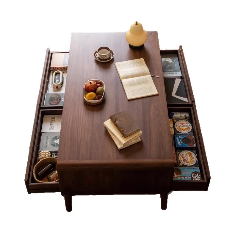 طاولة قهوة من خشب الجوز، شقة صغيرة للاستخدام المنزلي في القرون الوسطى، غرفة المعيشة الرجعية، طاولة القهوة الخشبية الصلبة، مجموعة خزانة التلفزيون