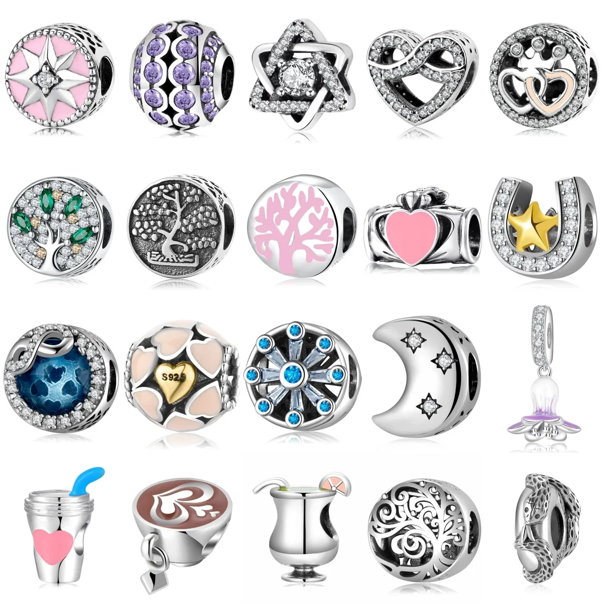 

KATAOKA 925 Sterling Silver Circular Infinite Love Blue Tree of Life Moon Charm Bead Fit Original Bracelet Diy Jewelry Accessori