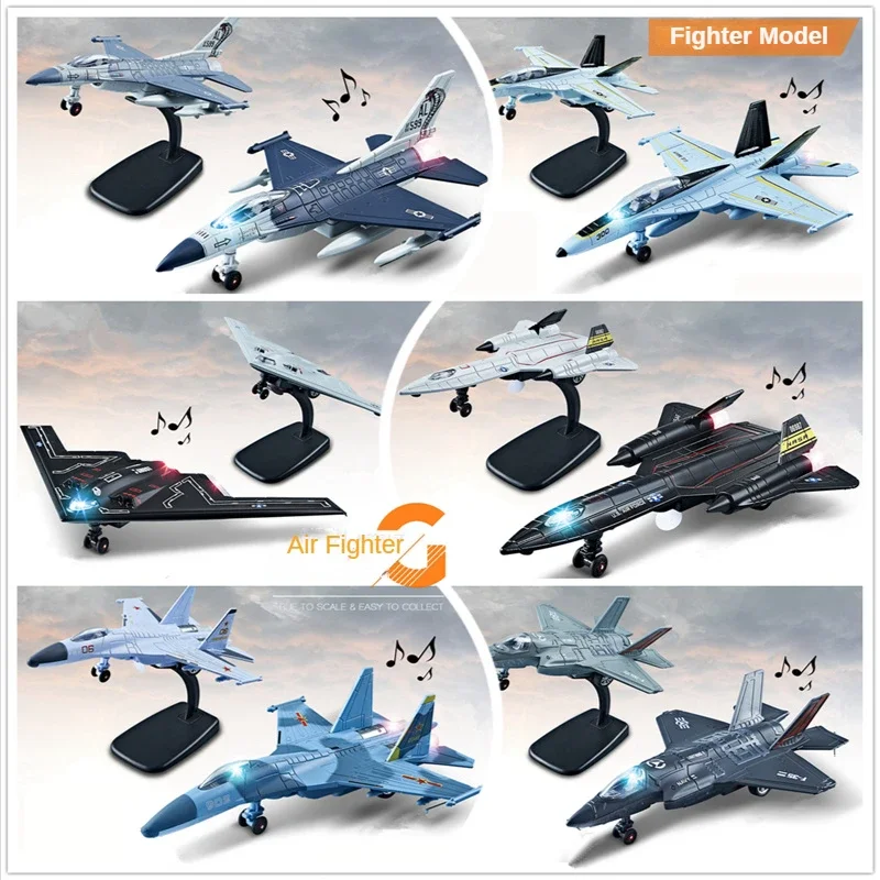 1:72 22cm Alloy Fighter Model F-16 Su-35 F-18 F35 J-20  Pull Back Sound Light Aircraft Multiple Large Fighter Models of Force