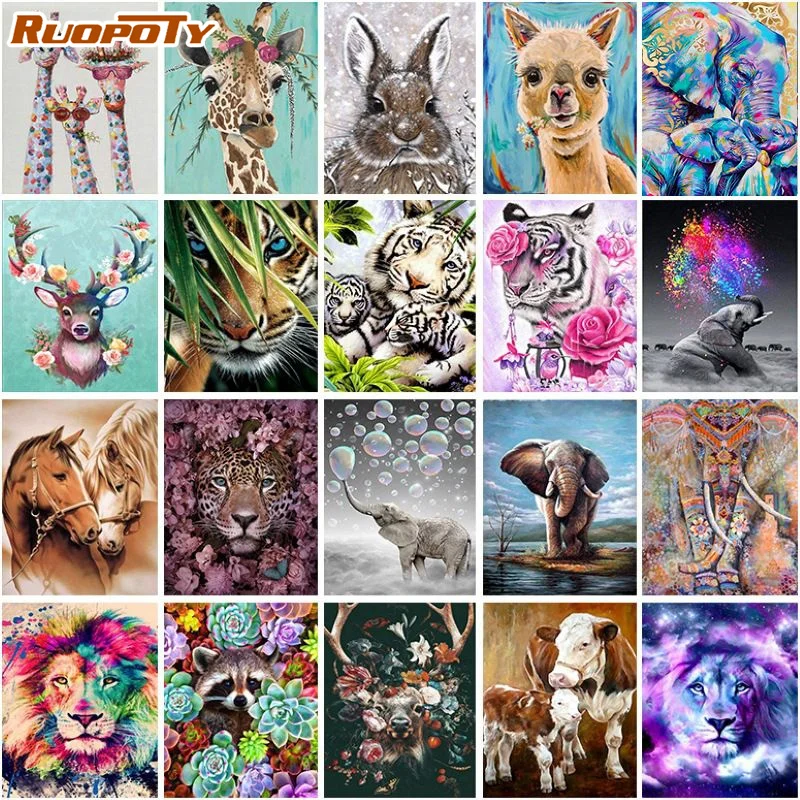 RUOPOTY DIY 5D Diamond Painting Full Resin Mosaic Animal Diamond Embroidery Tiger Picture Rhinestone Home Decor Hobby Gift