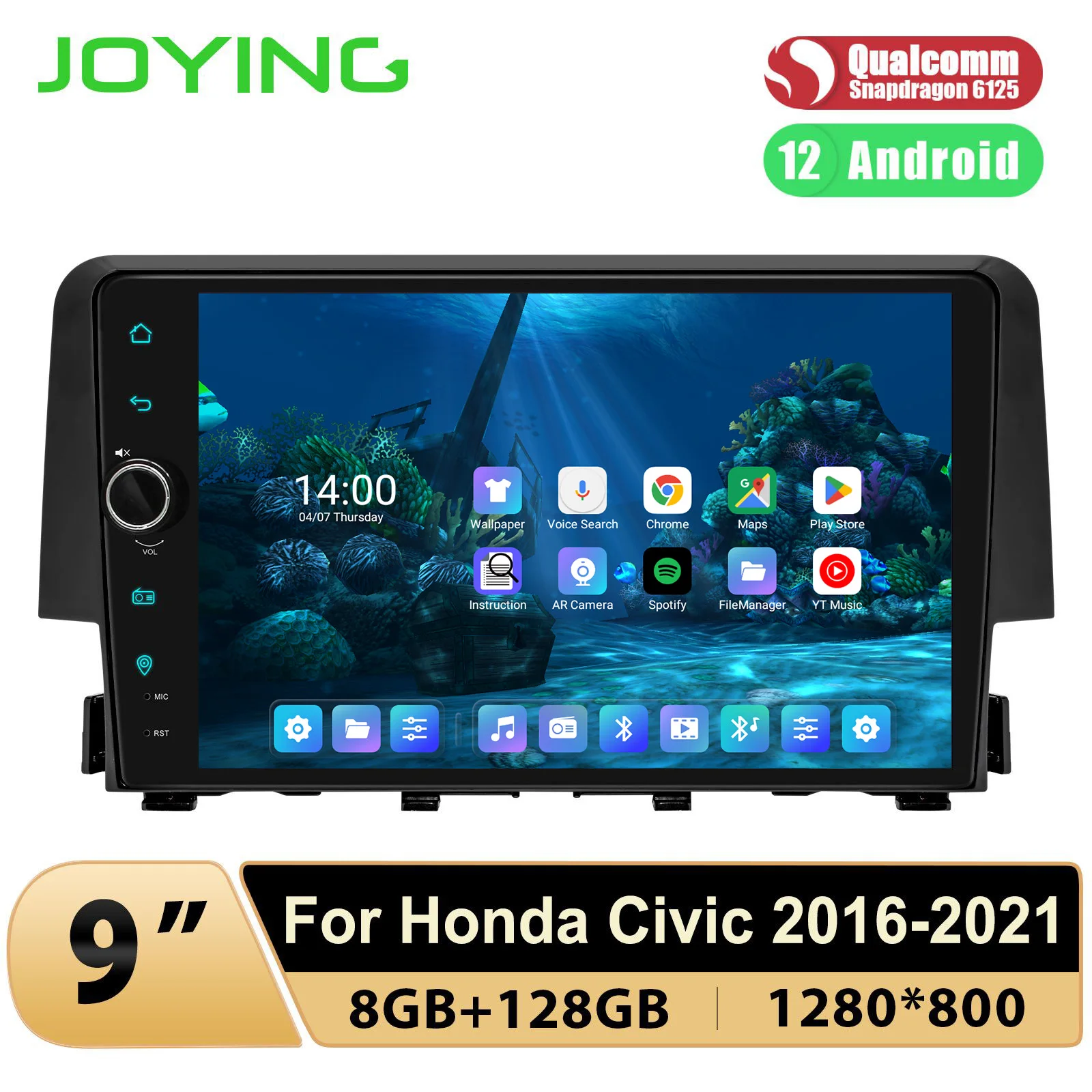 

JOYING Plug and Plug 9"Android 12.0 Car Radio Stereo Multimedia Player For Honda Civic 2016-2021 With Carplay Android Auto