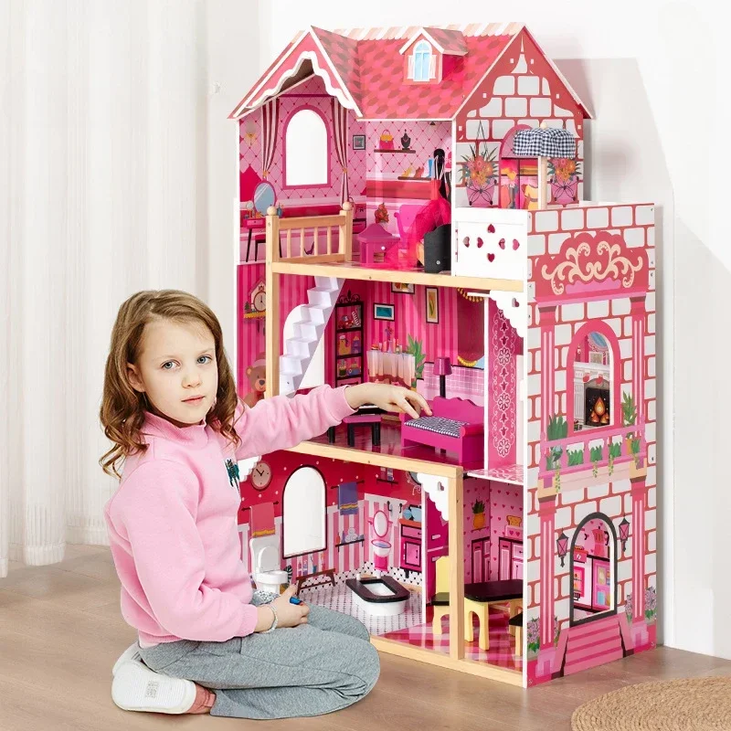 

Diy Miniature House Large Luxury Wooden Castle Dolls House Furniture Montessori Education Children's Toys Building Blocks Gifts