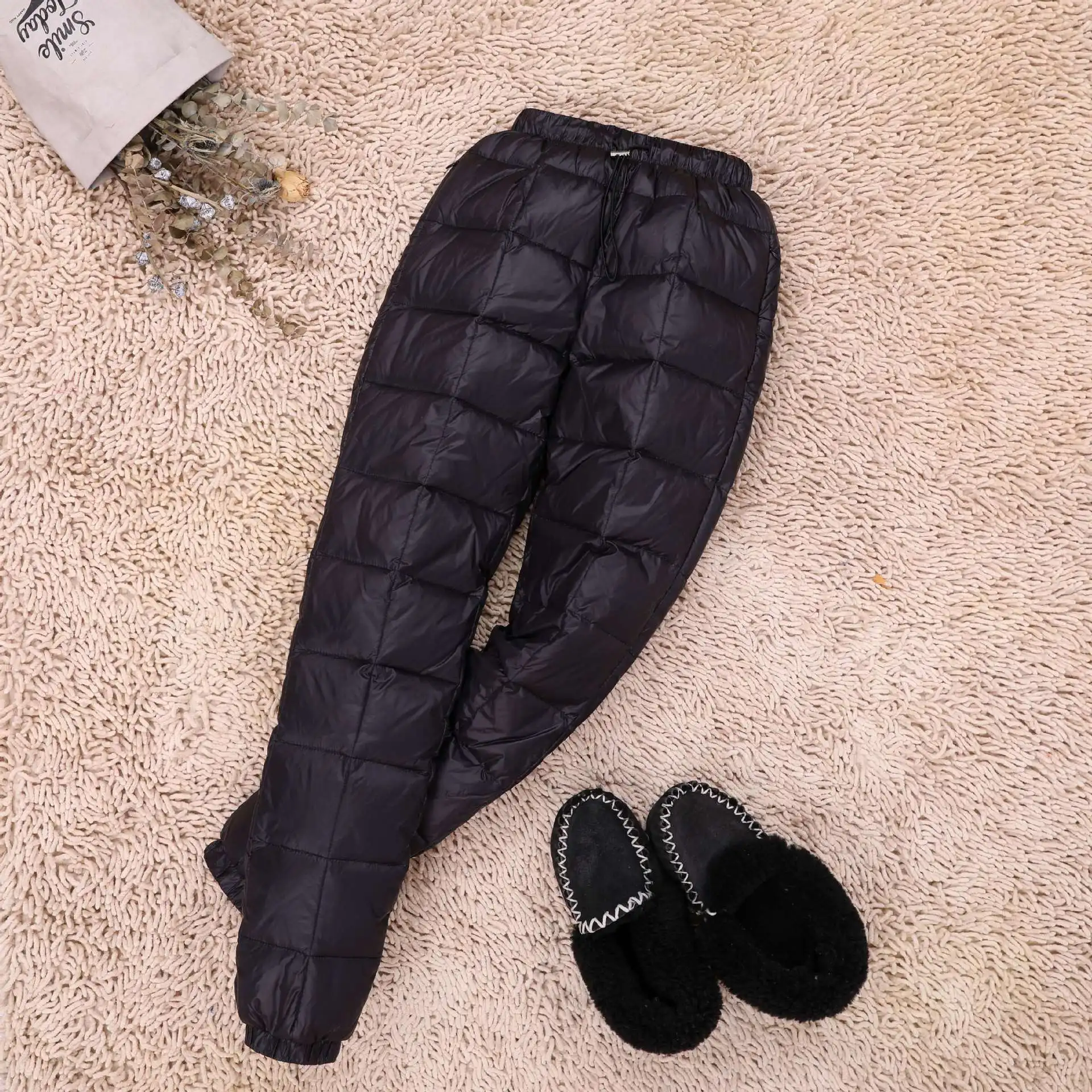 Fat Plus Size Warm Pants Men Women Wear High Waist Thick Loose White Duck Down Trousers Outdoor Camping Running Sports Clothes