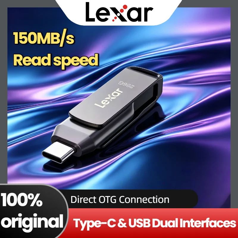Unidad Flash USB 3.2 Tipo C A Lexar D400 Dual Drive de 64GB 128GB 256GB 512GB con Carcasa Metálica Giratoria para Android, PC, Mac, iPhone 15 Pro