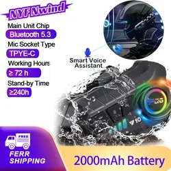 Auriculares para casco de motocicleta Y10, estéreo, Control por voz, Bluetooth, llamada manos libres, IPX7, resistente al agua, 2000mAh con luz ambiental