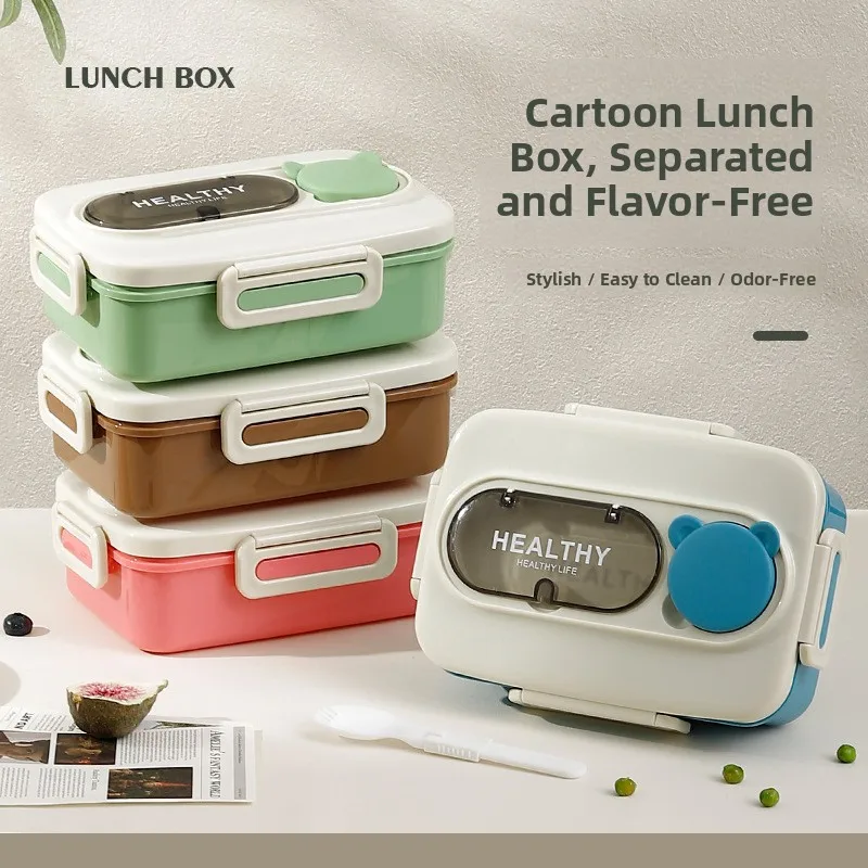 Cartoon Plastic Lunch Box Portable Grilled Lunch Box for Primary School Children Boys And Girls Separate Micro-Oven Safe