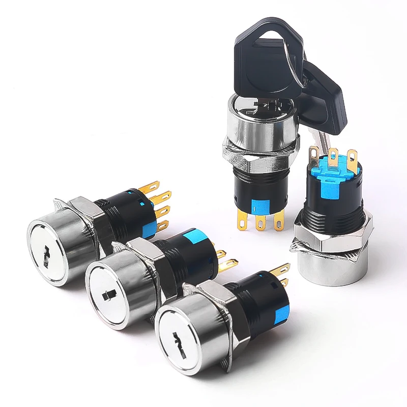 16mm Stainless Steel with key Metal Rotary Push Button Switch 2/3 Positions 3/6 Pin Self-locking Self-reset Switch