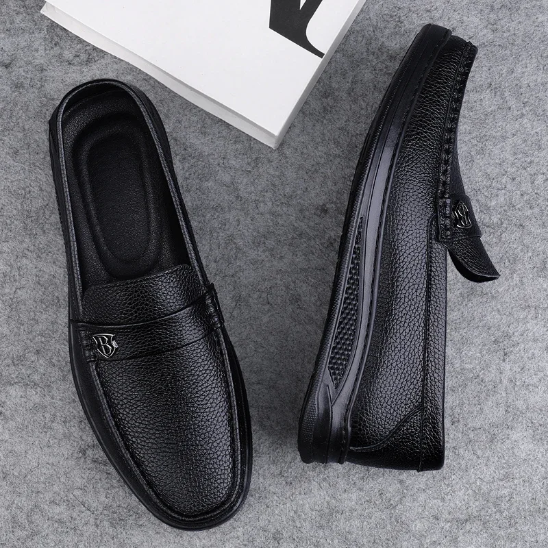 Genuine Leather Men Casual Shoes Handmade Slip on Platform Walking Shoes Outdoor Footwear Driving Loafers Breathable Sneakers