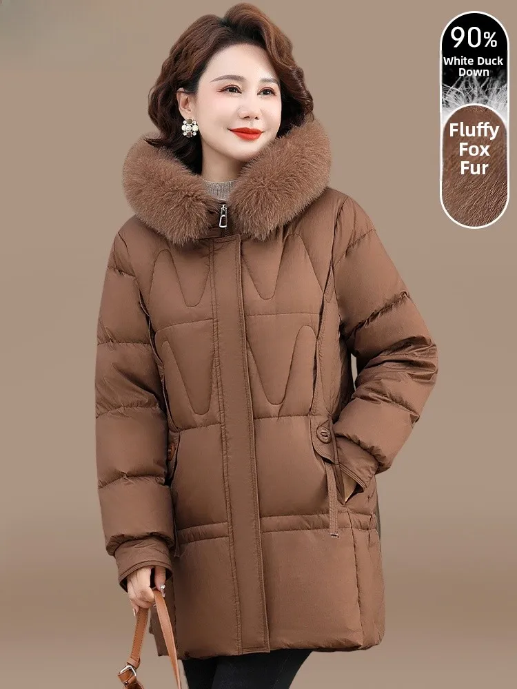 

Женское зимнее пальто средней длины 2024 года, новинка, для женщин среднего и старшего возраста, больших размеров, хлопковое пальто, утепленное.