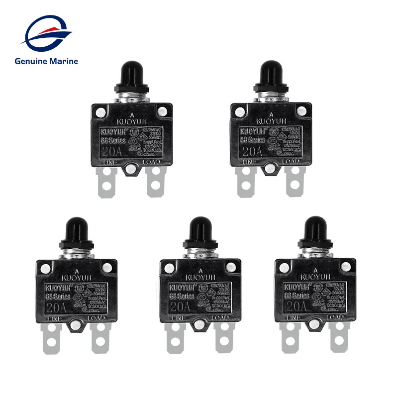 5 pcs Circuit Breaker 5A 10A 15A 20A 25A 30A 40A Push Button Resettable Thermal Circuit Breaker With Waterproof Cap Marine Yacht