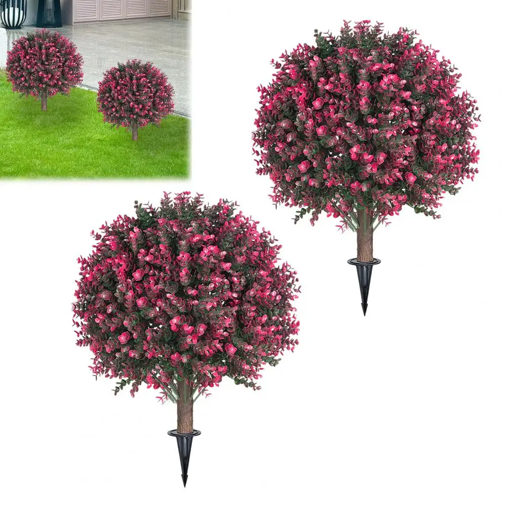 

2 шт./1 шт. искусственное красное эвкалиптовое дерево с корнем розы самшита топиарий шариковое дерево с колышком устойчивое к ультрафиолетовому излучению искусственная зелень кустарники сад
