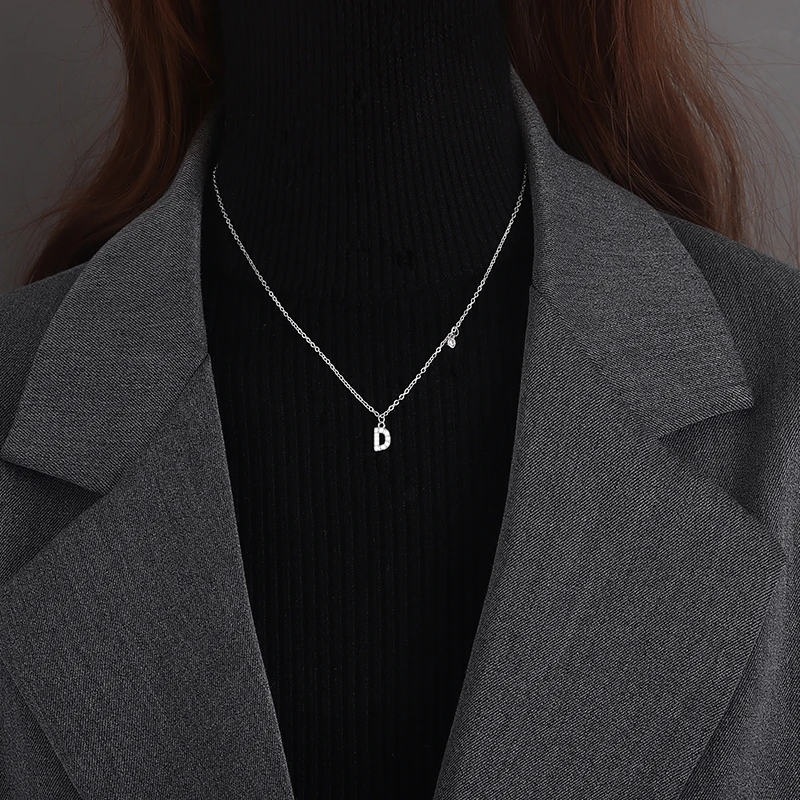 925 Sterling Silver 26 Letter Necklace Sparkling Zircon Letter Pendant Simple Collar Chain Neckchain Women\'s Boutique Jewelry