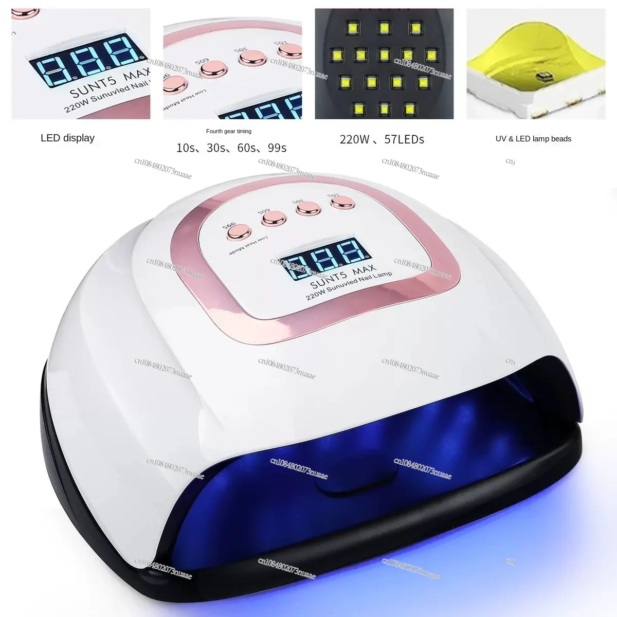 Nail Phototherapy Machine, 220W Quick-Drying, 57 Lamp Beads, Anti-Black Hand Drying