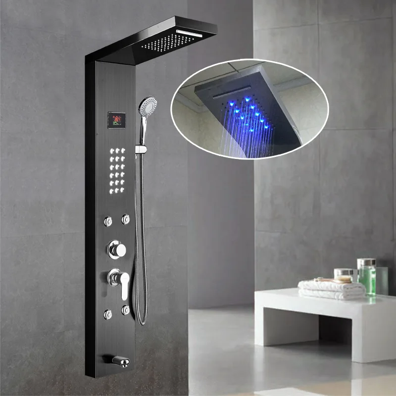 

Black Color Led Rain Shower Head Wall Mounted Waterfall Shower Panel Bathroom Stainless Steel Hot Sale Luxury CLASSIC Modern