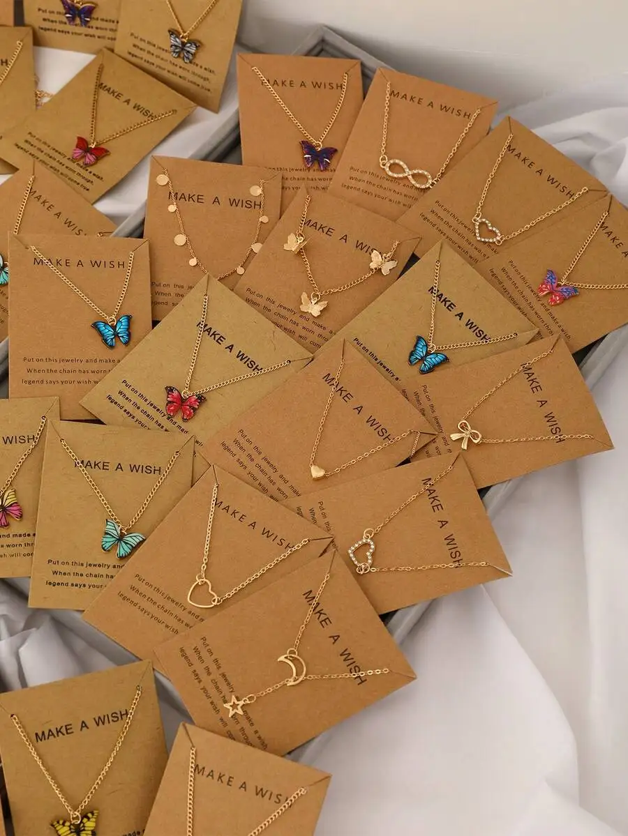 

Minimalist Star Moon Heart Bow Rhinestone Pendant Necklace Set For Women Daily Party Gift