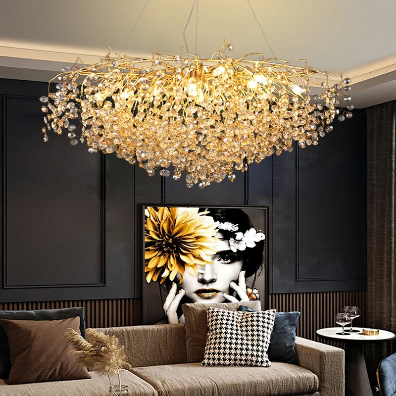 Modern Living Room Led Crystal Large Chandelier For Dining Room Long Pendant Lamp Restaurant Island