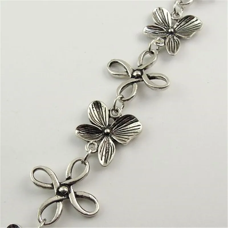 100CM Bohemia Long Bronze Alloy Butterfly Flower chain Bangle making sexy waist Bracelet Peas chain Shiny Pendant 24*3MM 30089