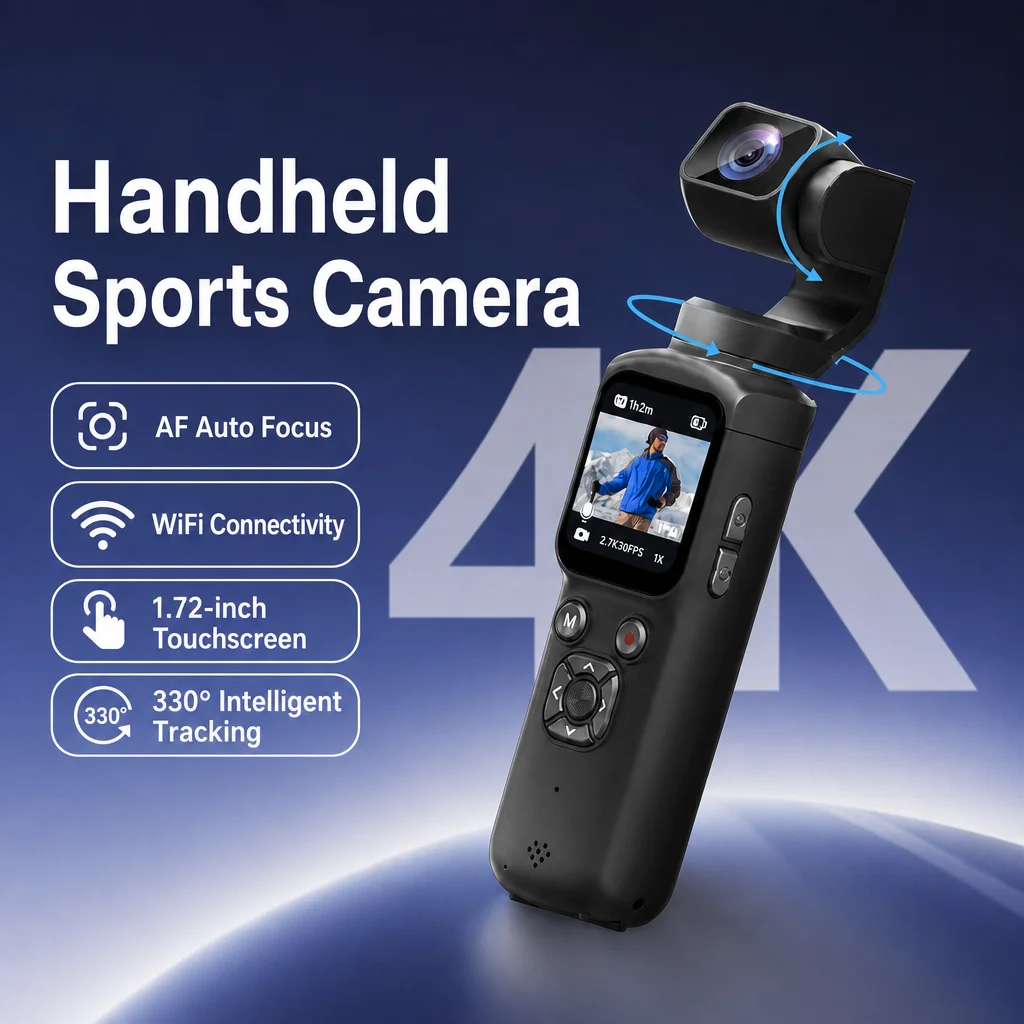 4K HD Video Recording Pocket Gimbal Camera 75MP Photo Face Tracking Vlog Shooting Wireless WiFi Mini Handheld Action Camera Gift