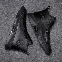 Motorcycle Men Boots Leather Casual Platform Boots Zipper  Autumn Winter Fashion Comfortable Mens Shoes Ankle Botas De Hombre