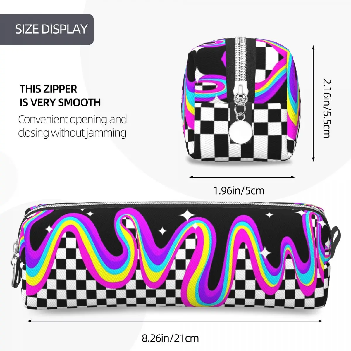사이키델릭 체커 보드 격자 무늬 연필 케이스 클래식 펜 가방 소녀 소년 대형 스토리지 학생 학교 지퍼 연필 주머니